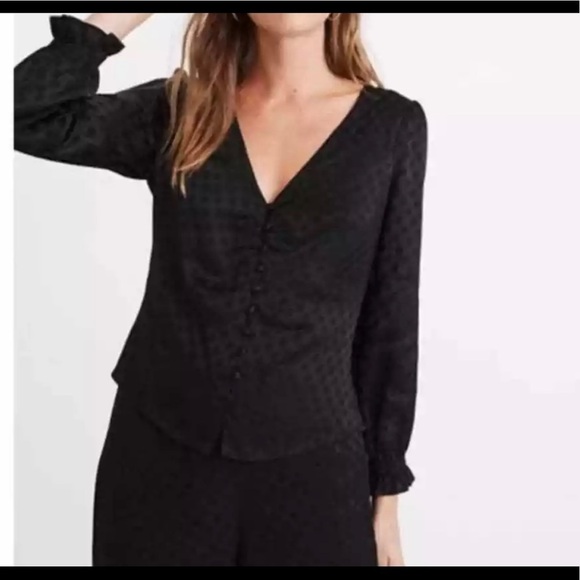 Madewell smocked button front top black 00 - Picture 1 of 8